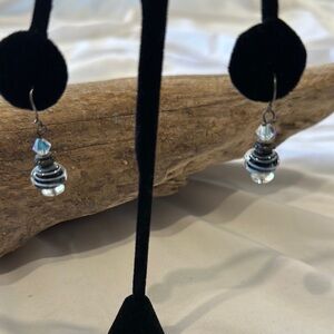 Elegant Stripe and Black Dangle Earrings